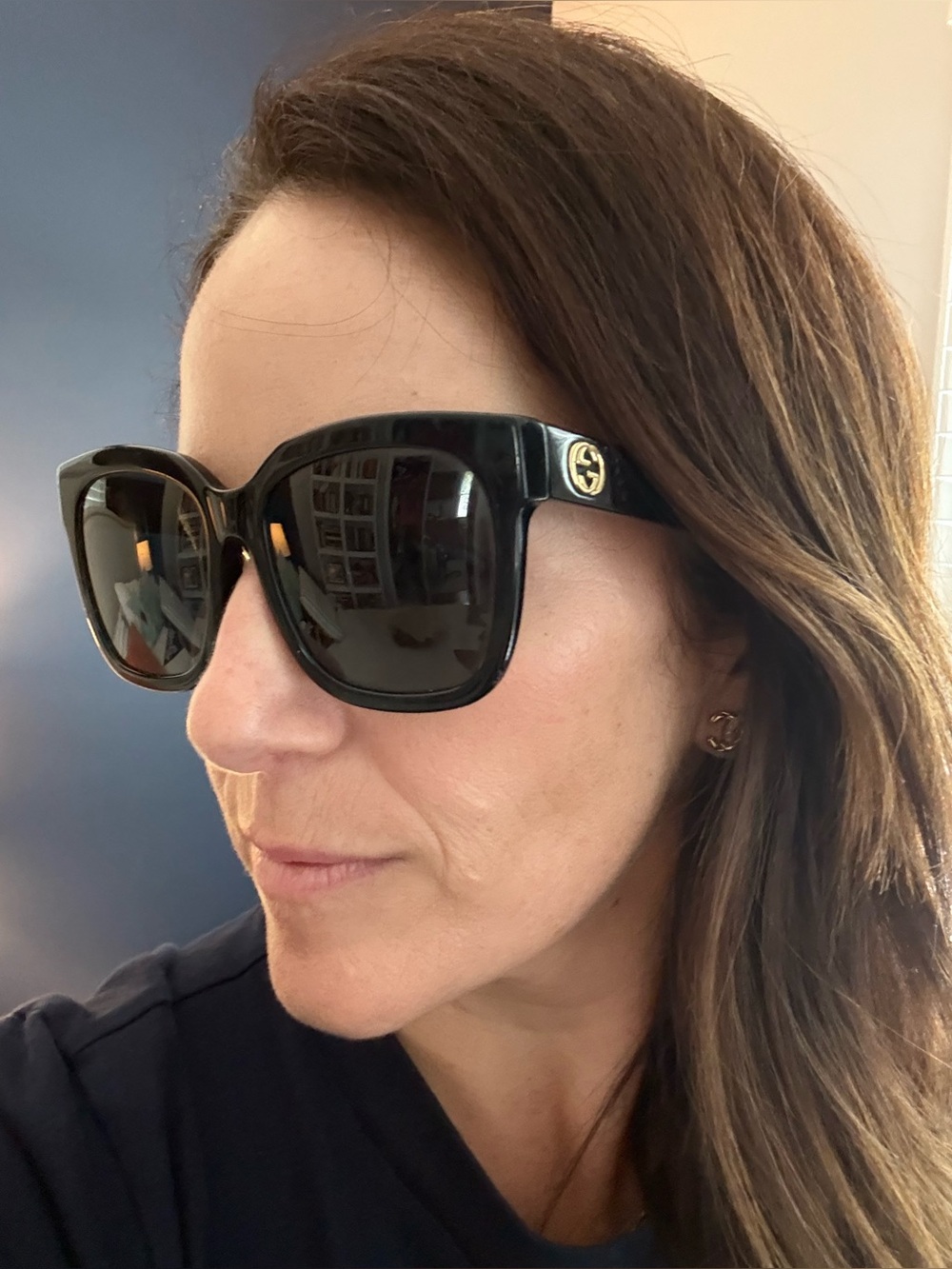 Oversized Authentic Gucci Black Sunglasses with Gold GG Medallions